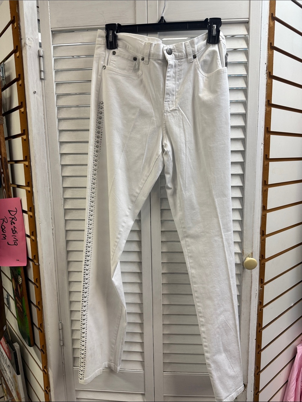 White Women's Jeans with Side Eyelet Detail